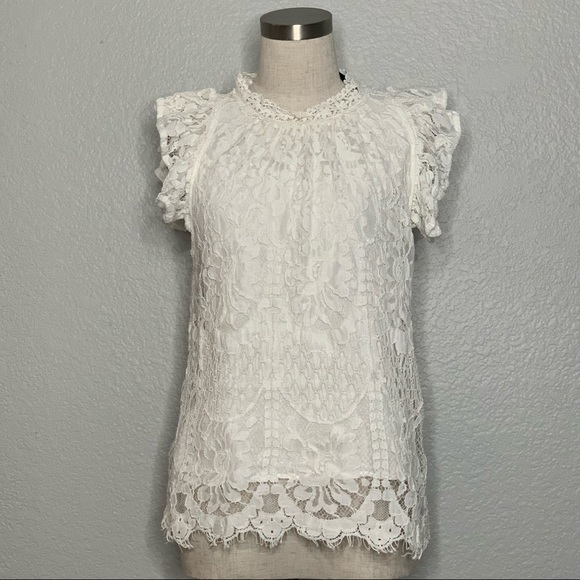 Vici Tops - Vici Women’s White Short Sleeve Lace Top Large